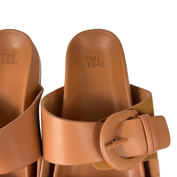 Time and Tru Brown Vegan Leather Buckle Strap Sz 10 Summer Beach Slip-on Sandals - Picture 14 of 16